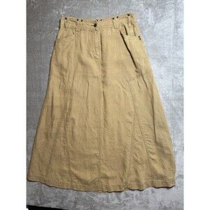 Vintage Isabella Bird Maxi Skirt Women's 10 100% Linen Khaki 34 Length **flaw